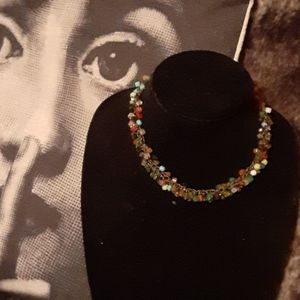 Glass bead and brass necklace